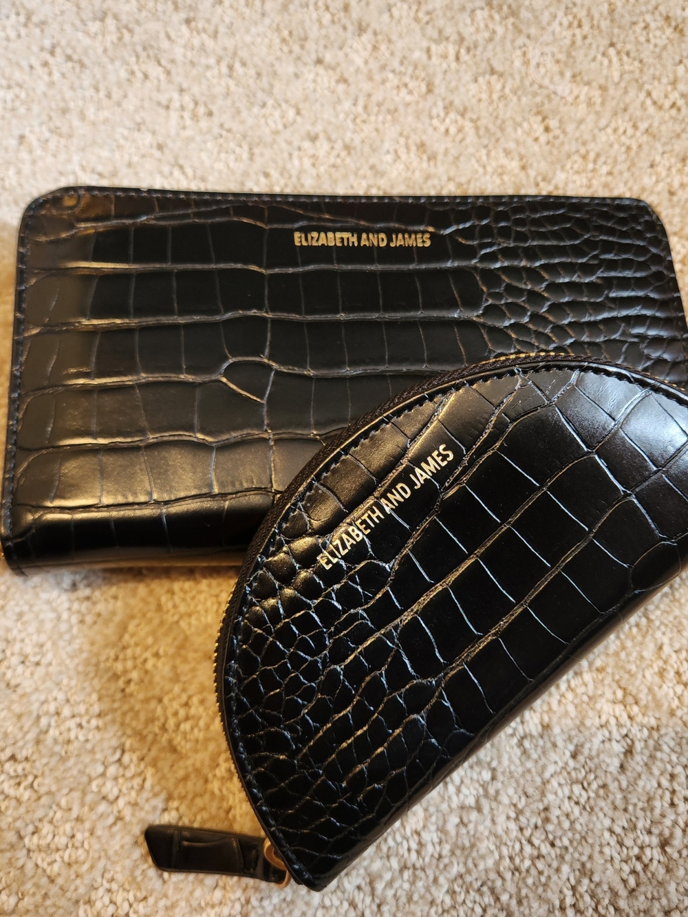 Elizabeth and James Black Croc-Embossed Wallet with Coin Pouch